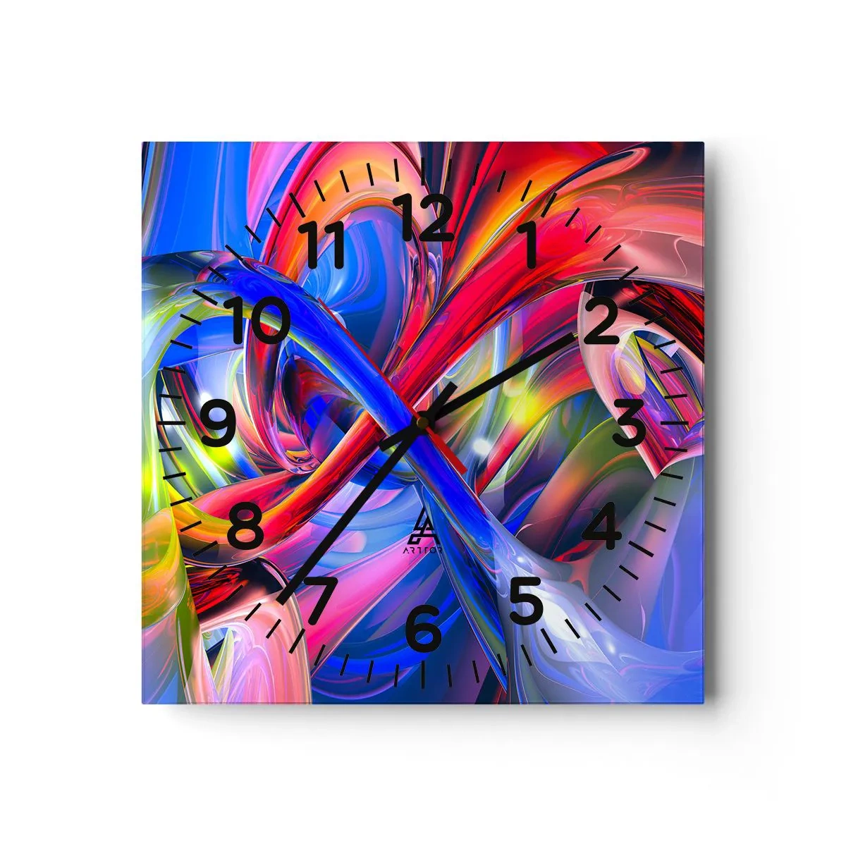 Wall clock - Clock on glass - Dance of Colours - 40x40 cm