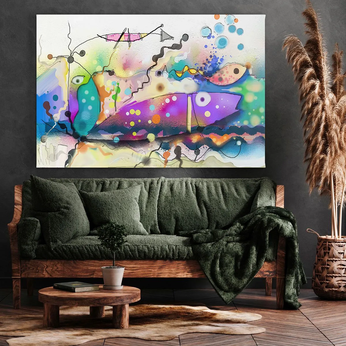 Canvas picture - Abstract fish in a colorful, surreal composition - 70x50cm - No Words! - Modern wall decoration for the living room and bedroom ARTTOR
