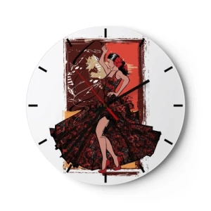 Wall clock - Clock on glass - A dancer in a red dress with an artistic background - 30x30cm - In the Rhythm of the Heart - Modern wall decoration for the living room, kitchen, and bedroom ARTTOR