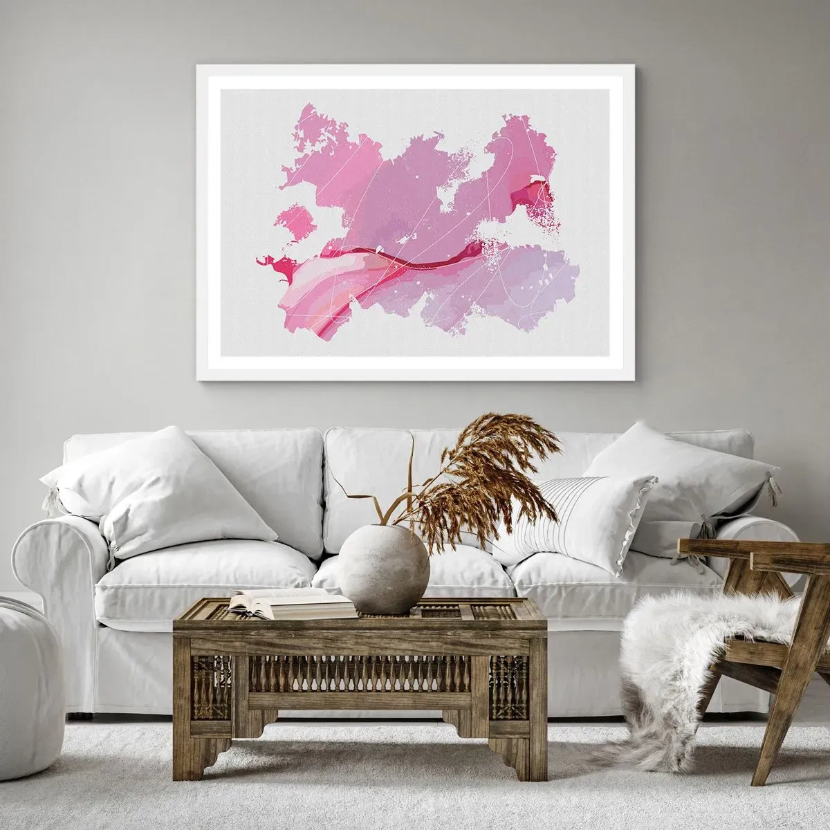 Poster in white frmae - Map of a Pink World - 100x70 cm