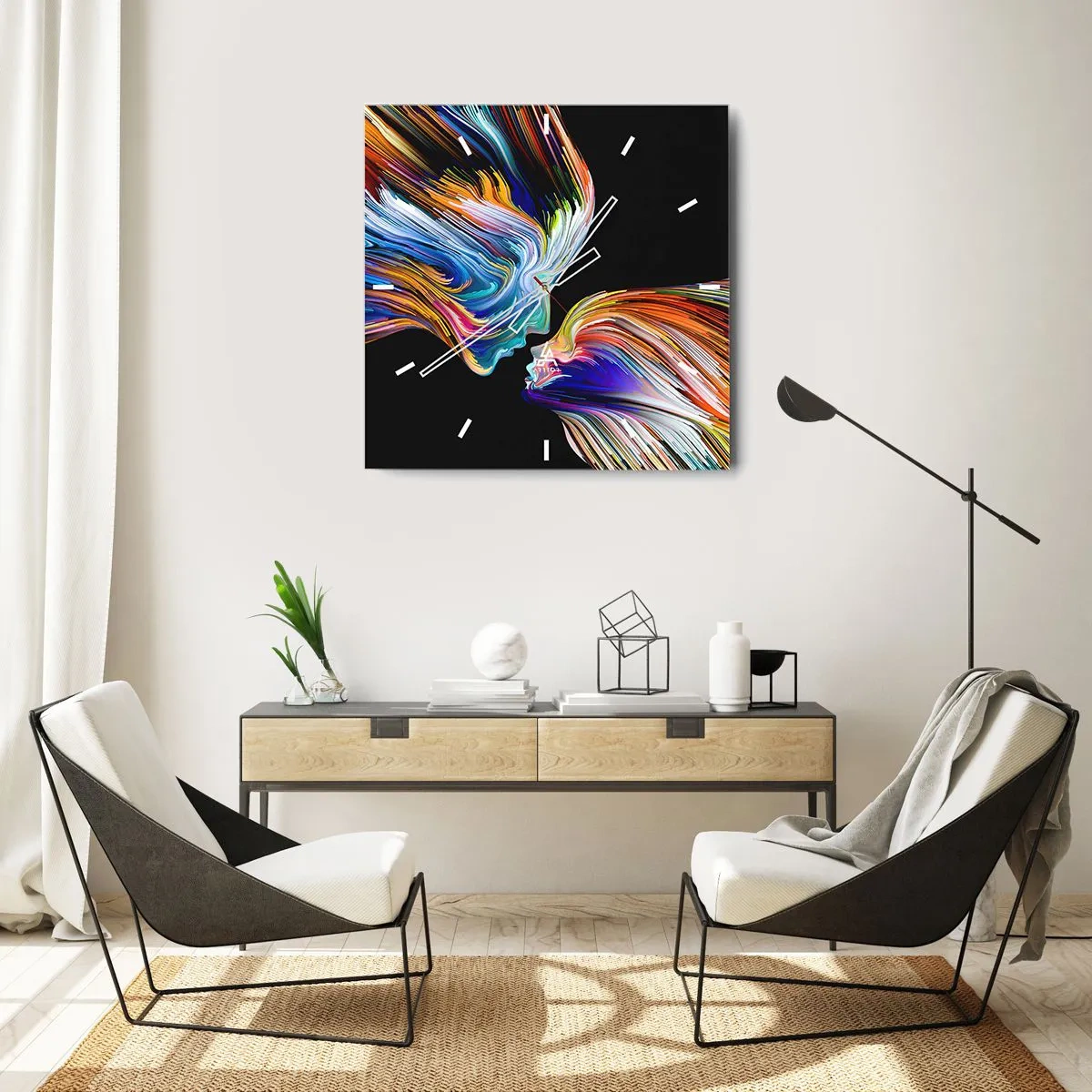 Wall clock - Clock on glass - Fusion of Energy and Light - 40x40 cm