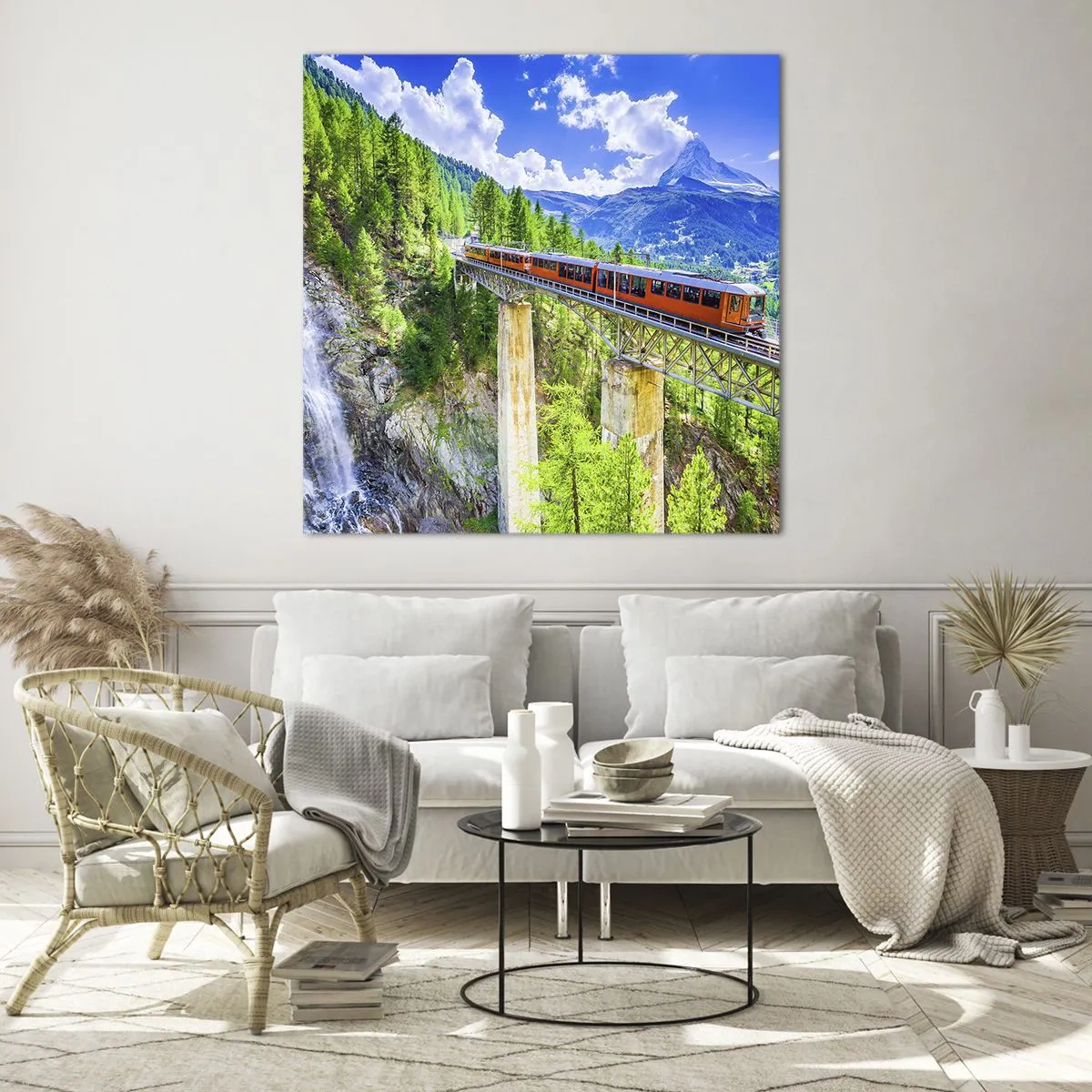 Glass picture - Train Through the Alps - 70x70 cm