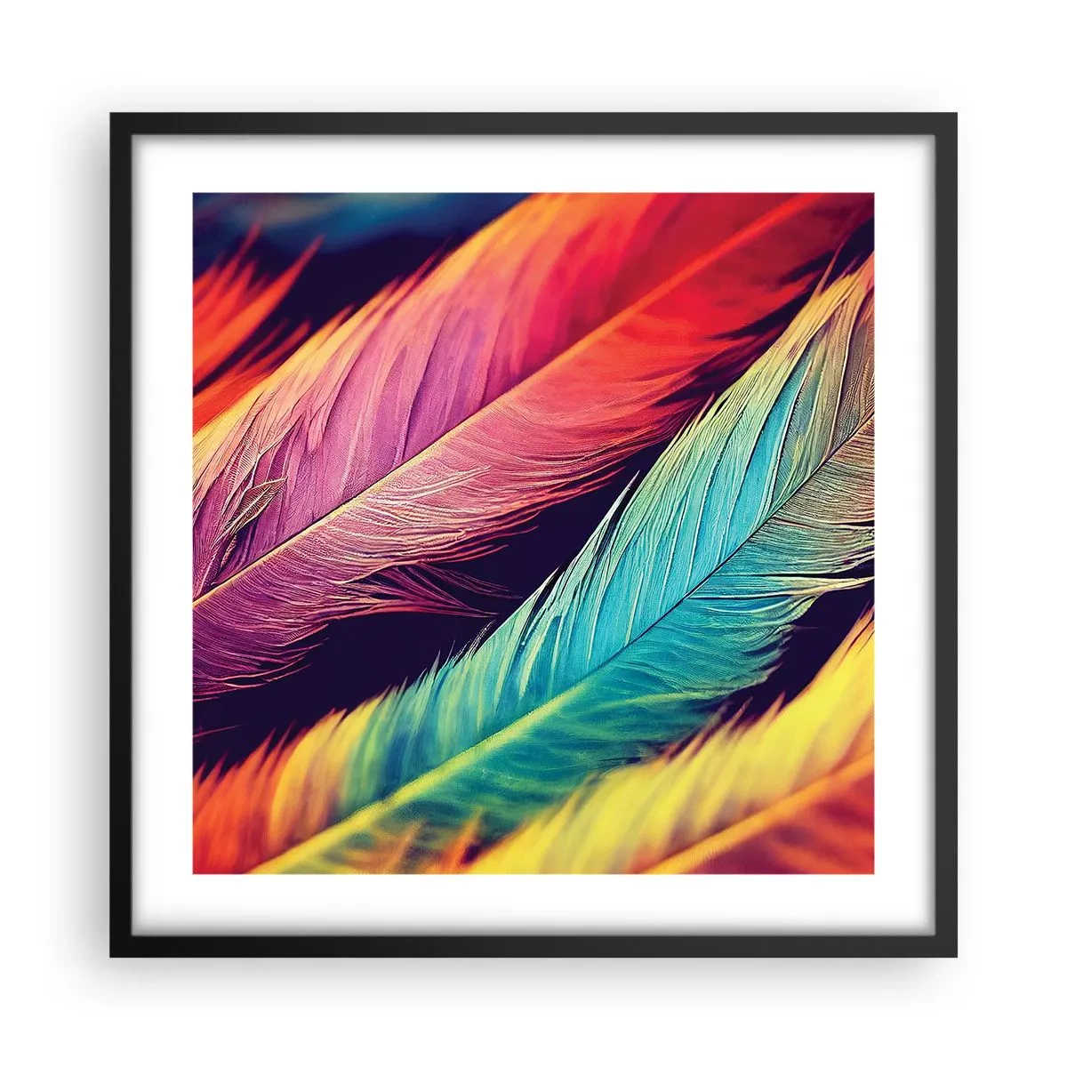 Poster in black frame - Feathered Rainbow - 50x50 cm