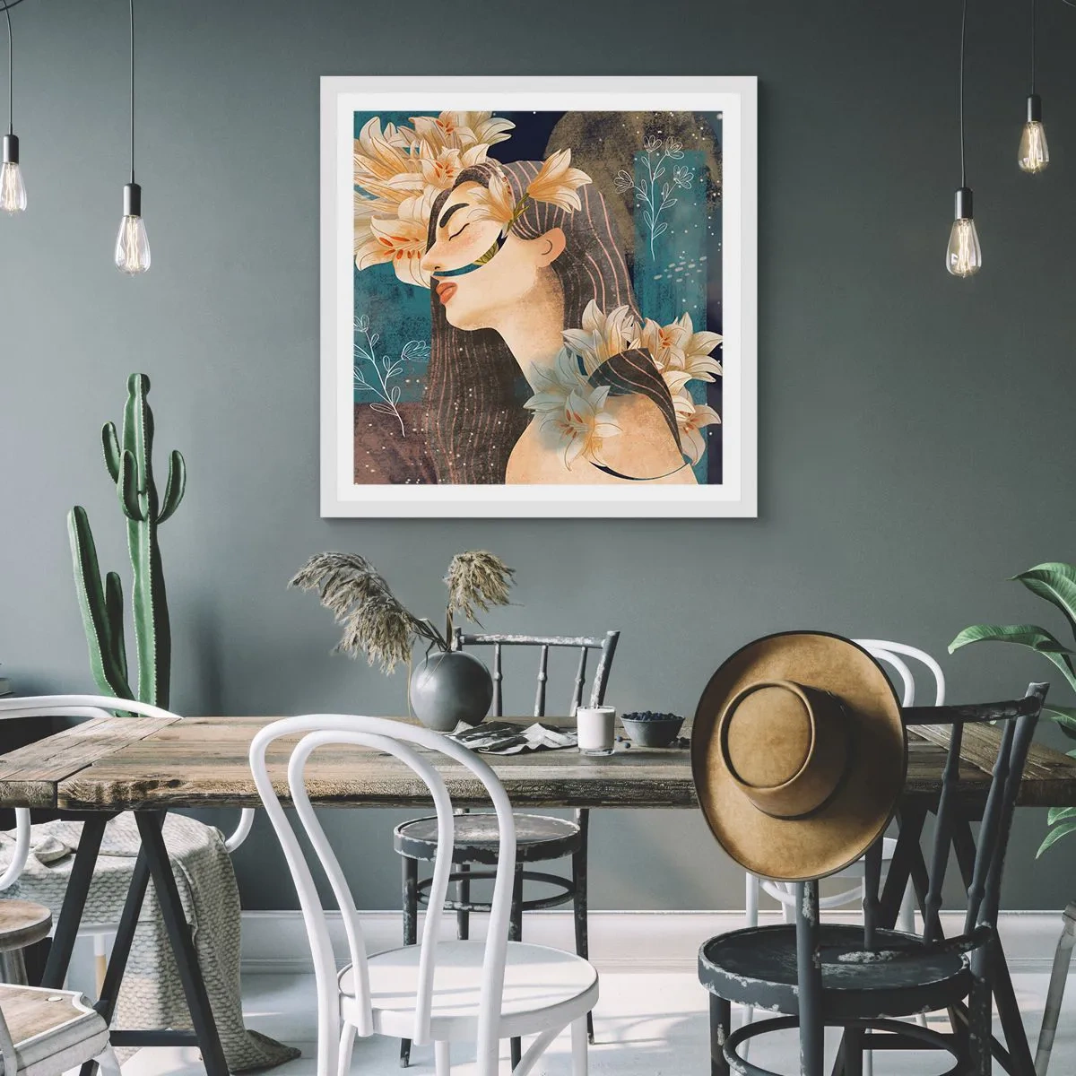 Poster in white frmae - Tale of a Queen with Lillies - 50x50 cm