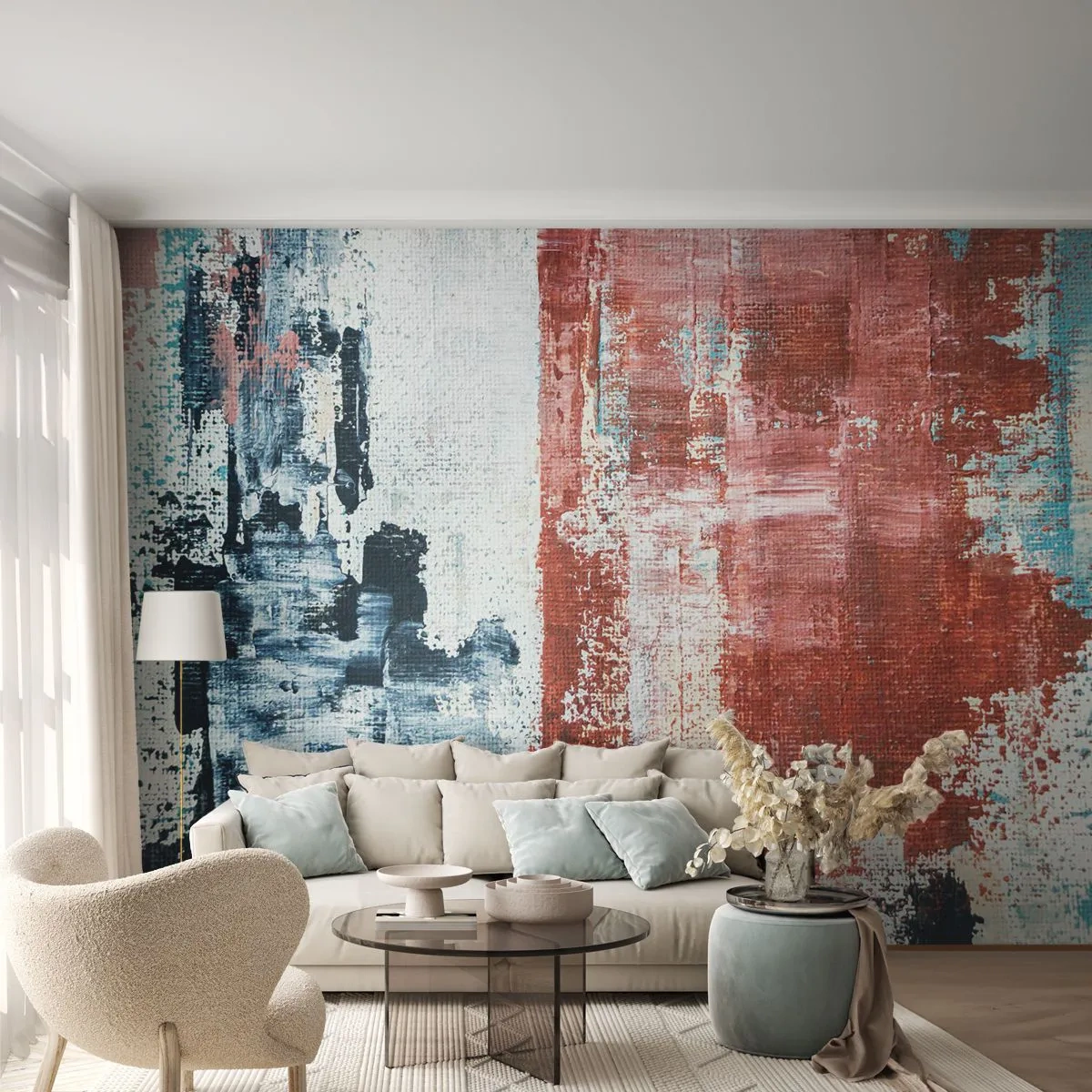 Photo Wallpaper Premium Canvas - Abstract Fifty Fifty - Abstraction, Piece, Painting - 250x175 cm