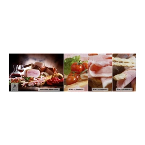 Photo Wallpaper Sample Premium Canvas - Culinary Dream with a Decanter - Gastronomy, Meats, Tomatoes - 100x30 cm