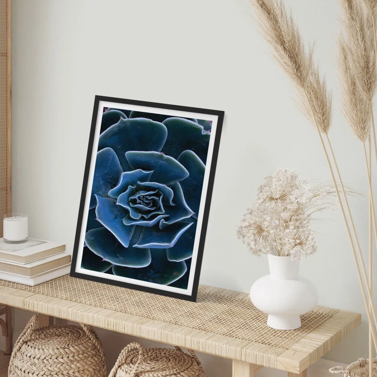 Poster in black frame - Artistic close-up of a geometric succulent pattern - 50x70cm - Flower of the Desert - Modern wall decoration for the living room and bedroom ARTTOR