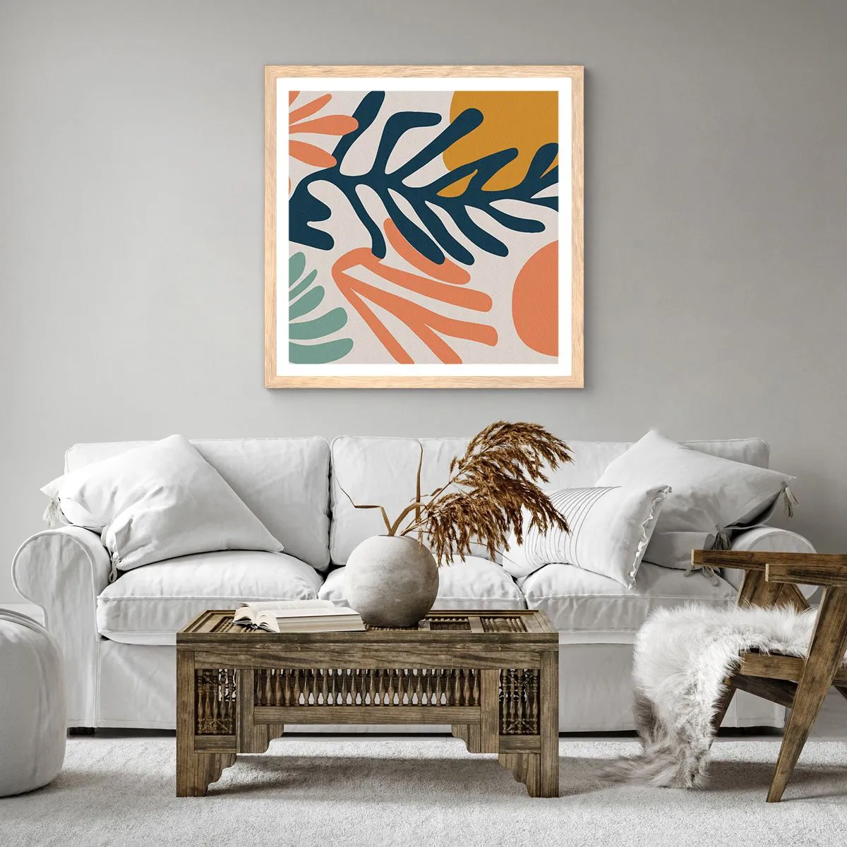 Poster in light oak frame - Coral Sea - 50x50 cm