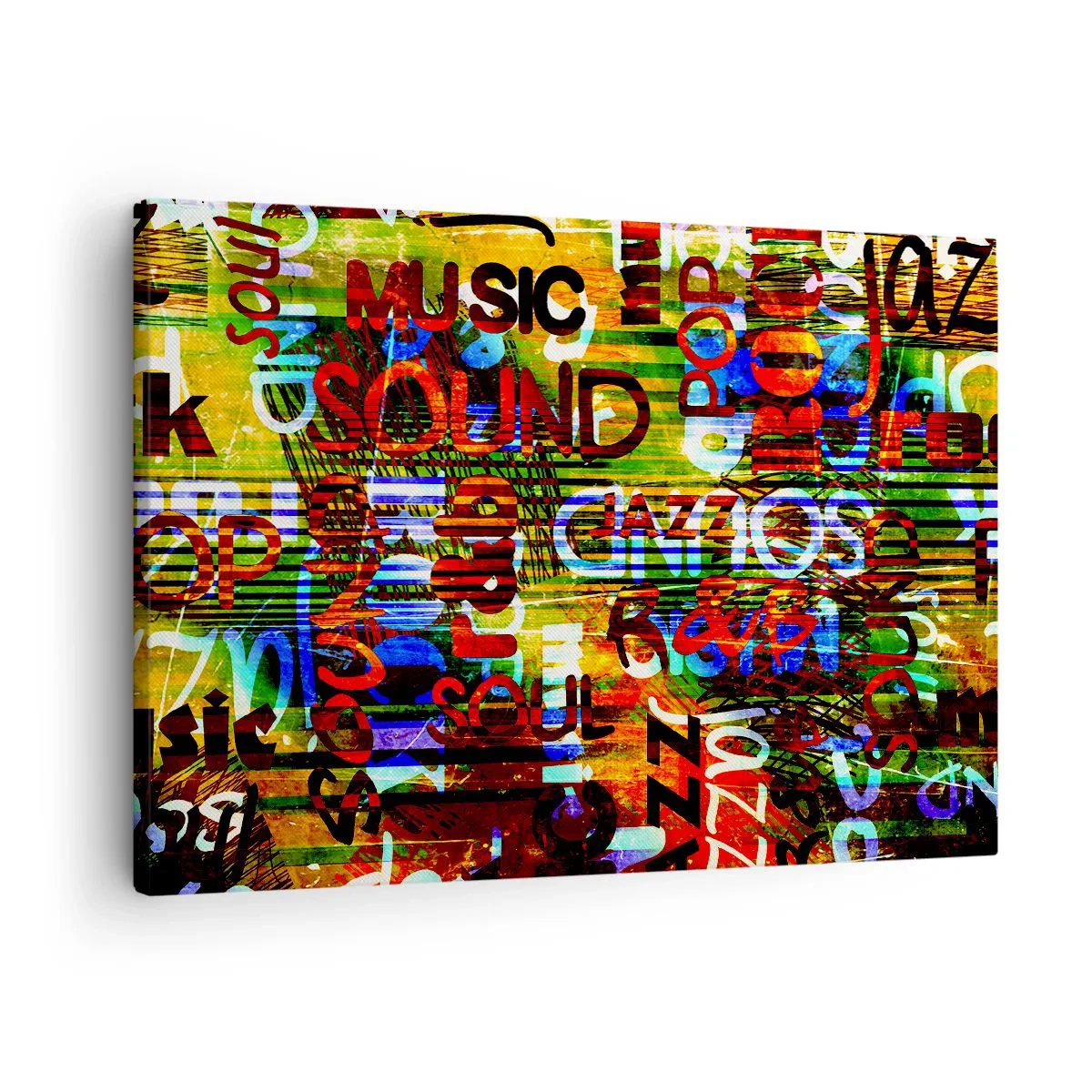 Canvas picture - Colorful abstraction with music inscriptions in pop art style - 70x50cm - All Colours of Sound - Modern wall decoration for the living room and bedroom ARTTOR