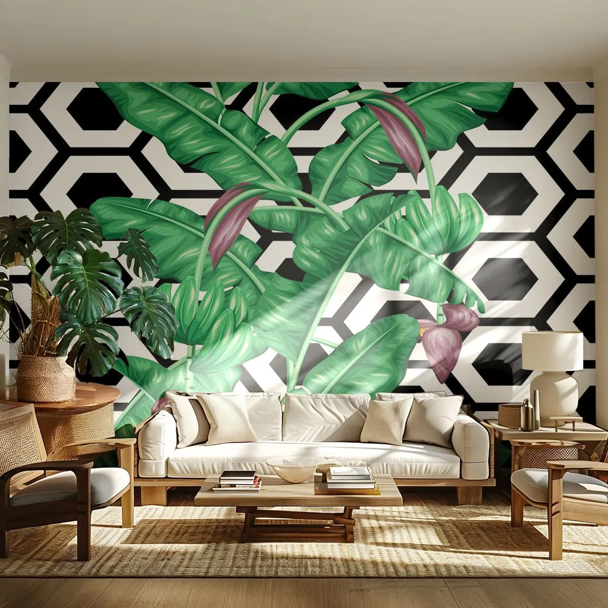 Photo Wallpaper Premium Canvas - Symmetrical Composition of Nature - Abstraction, Leaf, Flower - 150x105 cm