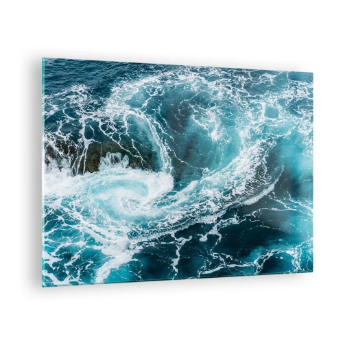 Glass picture - An ocean whirlpool surrounded by white waves in blue water - 70x50cm - Gate to the Earth's Interior - Modern wall decoration for the living room and bedroom ARTTOR