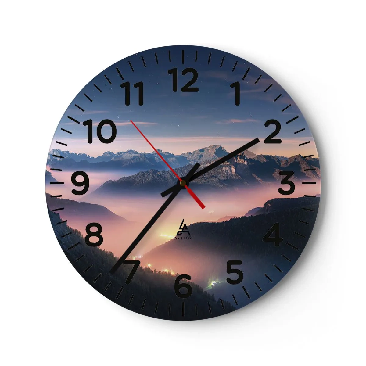 Wall clock - Clock on glass - Light in the Valleys - 30x30 cm