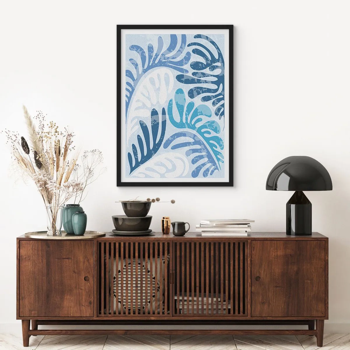 Poster in black frame - Blue Ferns - 70x100 cm