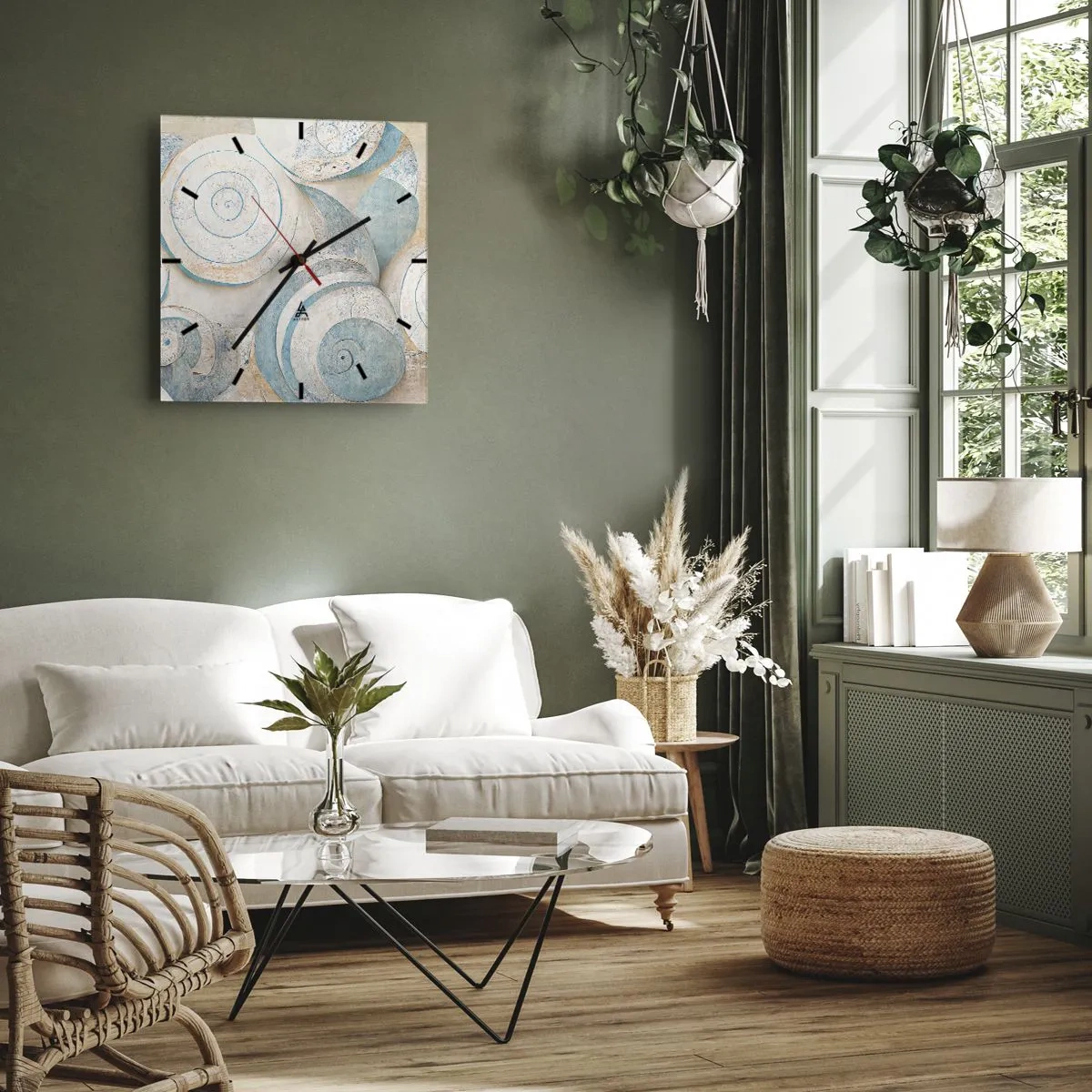 Wall clock - Clock on glass - What Does a Shell Hide? - 30x30 cm