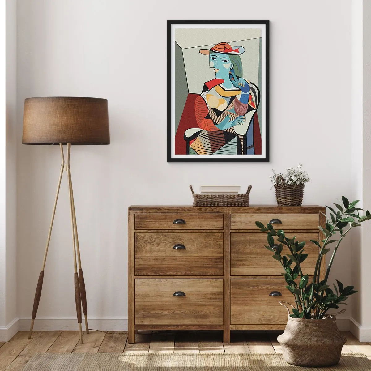 Poster in black frame - Cubist portrait of a woman wearing a hat - 50x70cm - Through the Eyes of Picasso - Modern wall decoration for the living room and bedroom ARTTOR