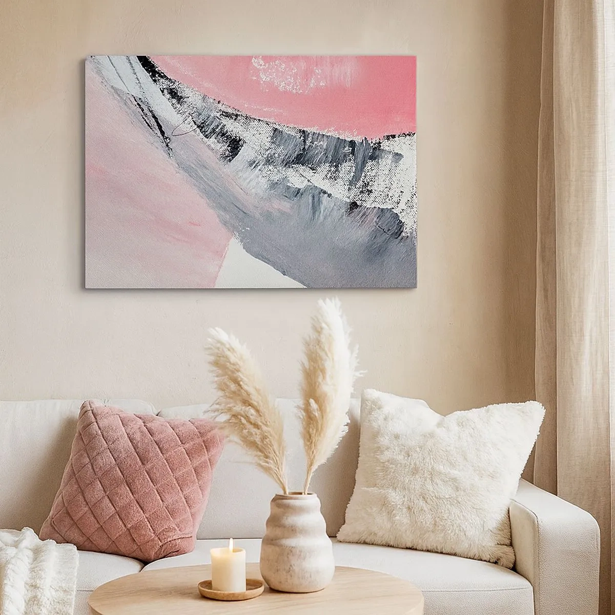 Canvas picture - An abstract composition in shades of pink and gray. - 70x50cm - Fitted Composition - Modern wall decoration for the living room and bedroom ARTTOR