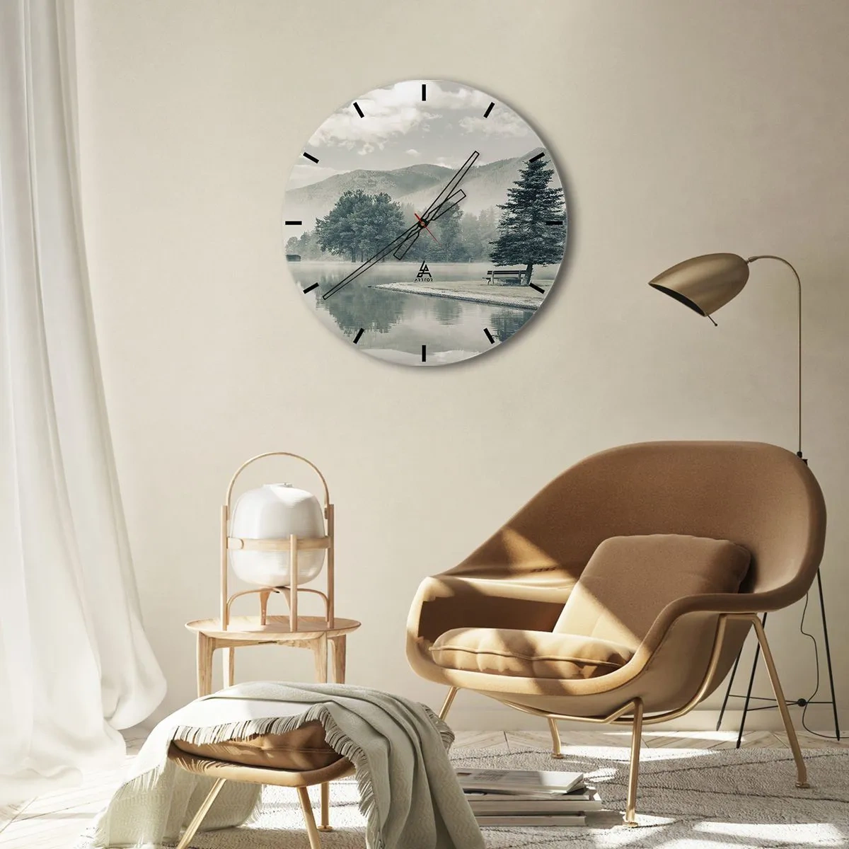Wall clock - Clock on glass - Lake Is Still Asleep - 40x40 cm