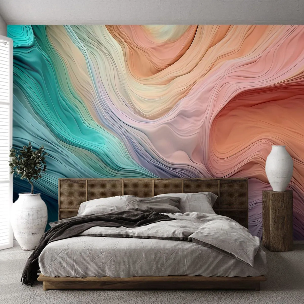 Photo Wallpaper Premium Canvas - Rainbow Wave - Pastels, Abstraction, Texture - 200x140 cm