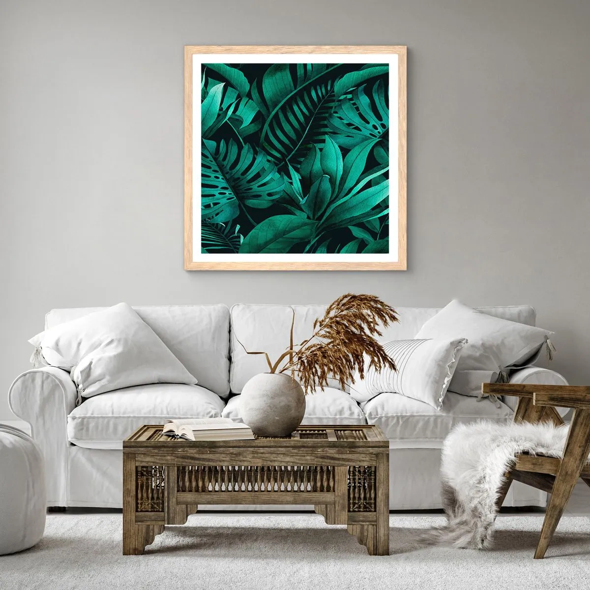 Poster in light oak frame - Depth of Tropical Green - 40x40 cm