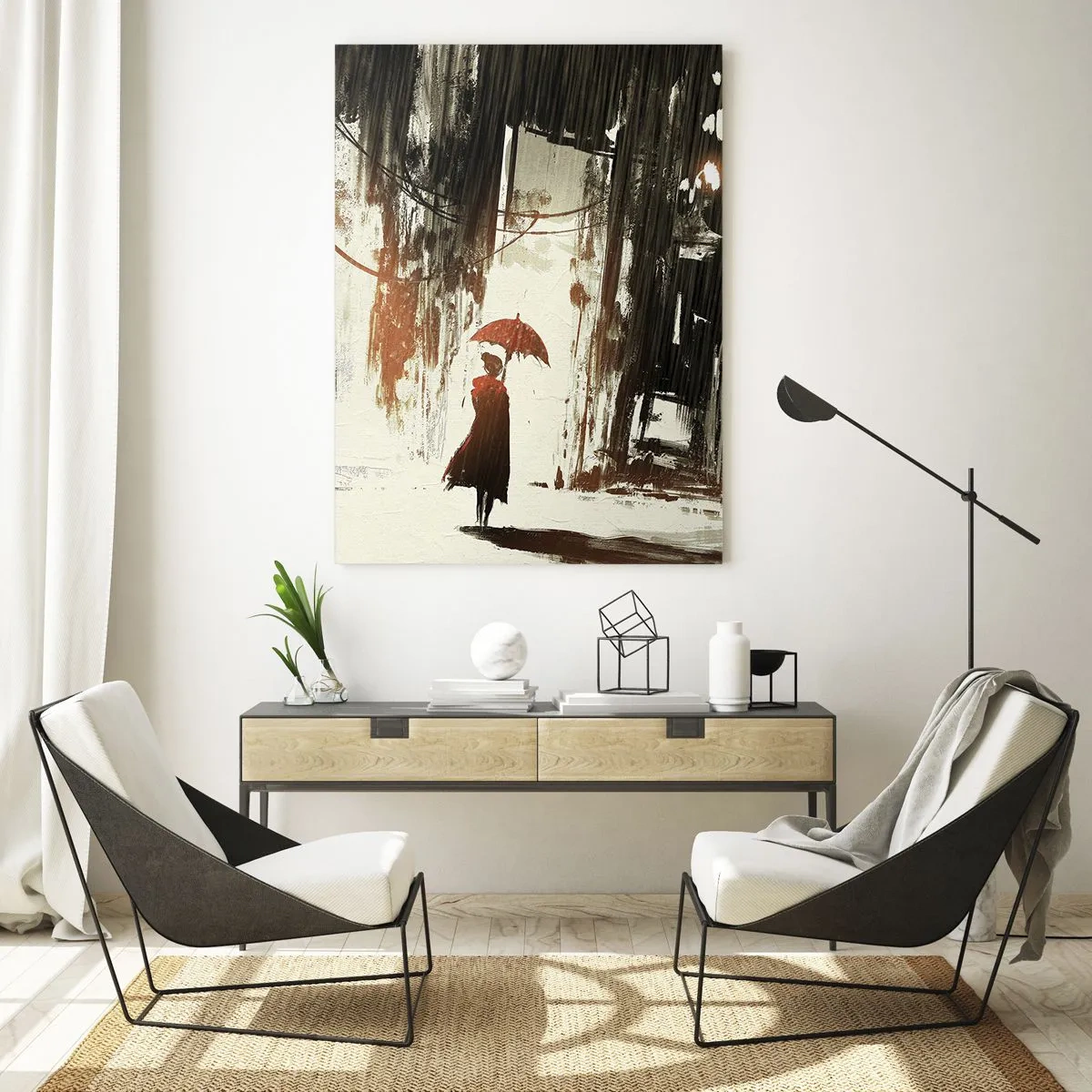 Glass picture - Poetry of a Red Umbrella - 50x70 cm