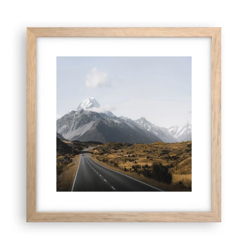 Poster in light oak frame - Road to the Heart of the Mountains - 30x30 cm