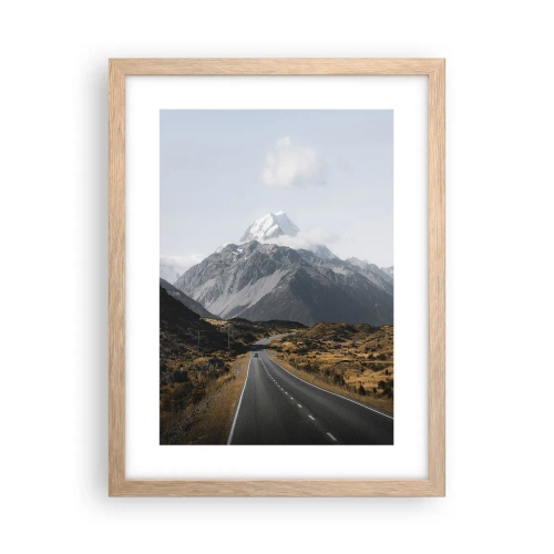 Poster in light oak frame - Road to the Heart of the Mountains - 30x40 cm