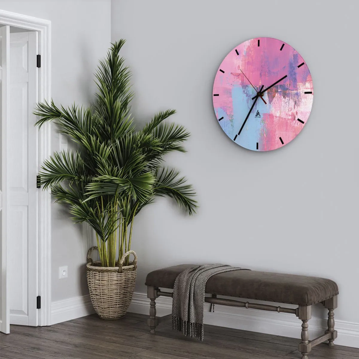 Wall clock - Clock on glass - Pink, Blue and a Pinch of Light - 40x40 cm