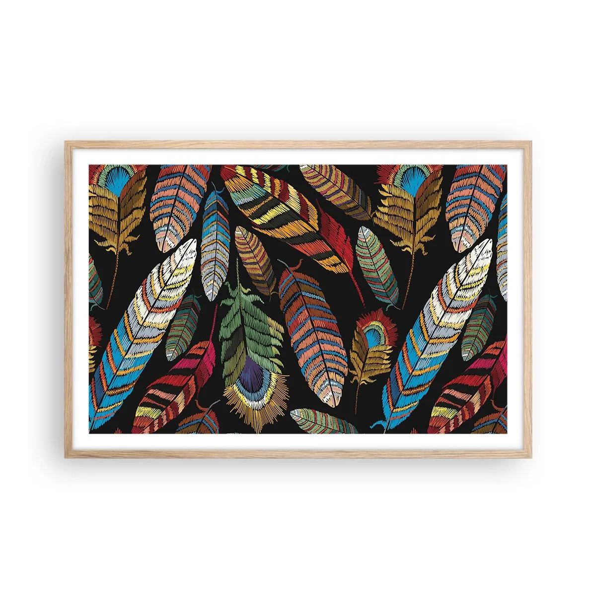 Poster in light oak frame - Bird Carnival - 91x61 cm