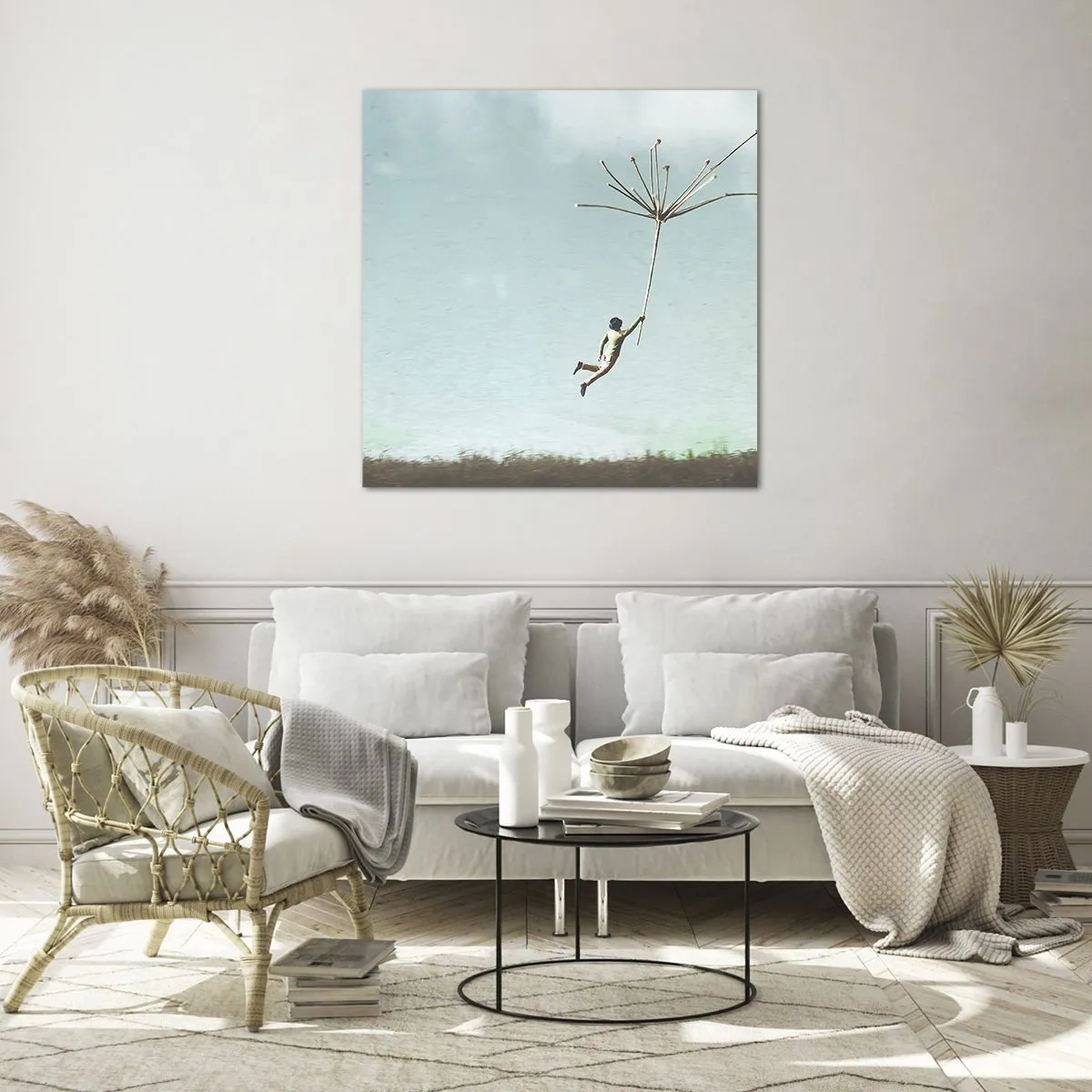 Glass picture - Kites, Dandelions, Wind - 60x60 cm
