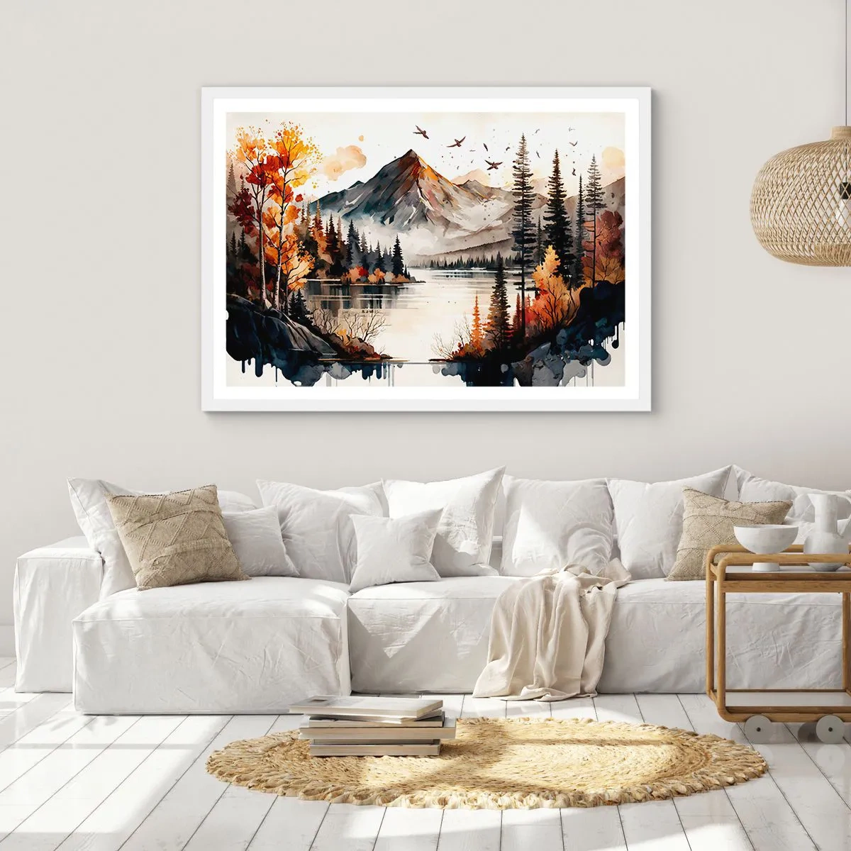 Poster in white frmae - Golden Autumn in the Mountains - 91x61 cm