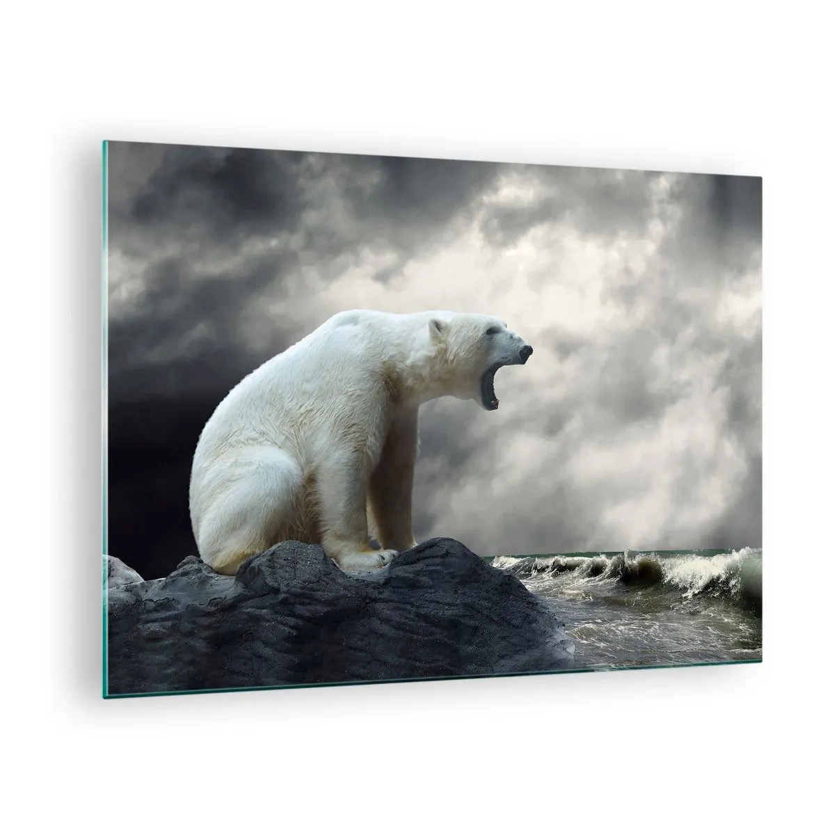 Glass picture - A polar bear against a stormy sky - 70x50cm - Lonely King of the Arctic - Modern wall decoration for the living room and bedroom ARTTOR