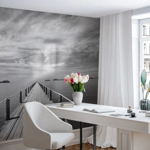 Photo Wallpaper Premium Canvas - Maybe a Trip… - Landscape, Sea, Wooden Bridge - 300x210 cm