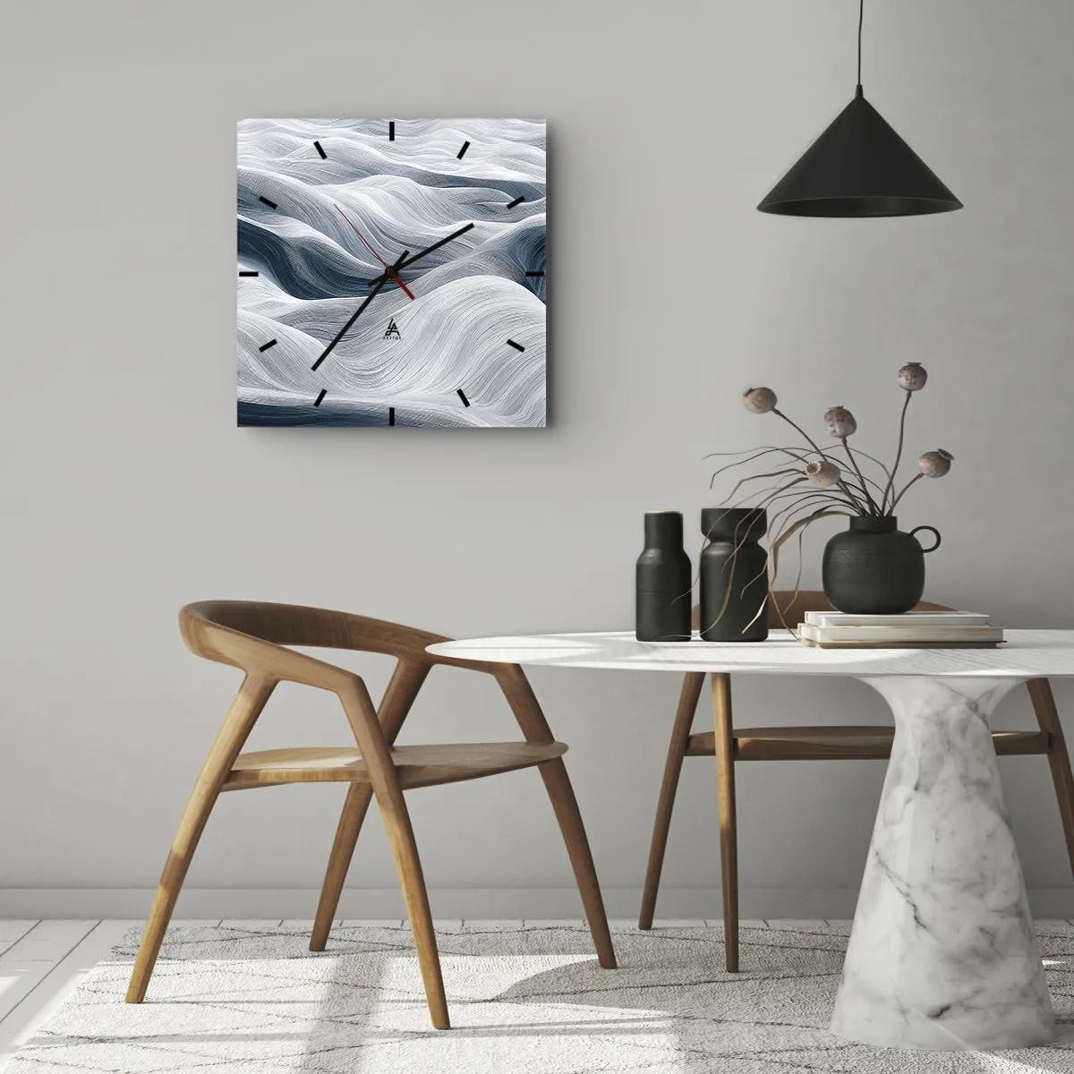 Wall clock - Clock on glass - White and Blue Waves - 40x40 cm