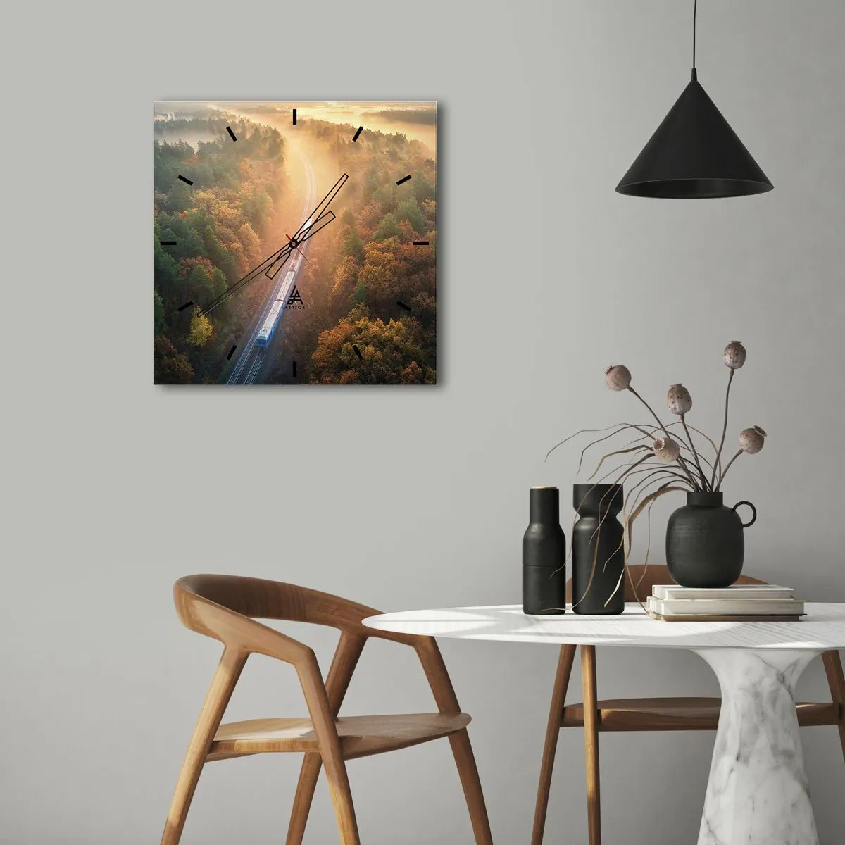 Wall clock - Clock on glass - Autumn Trip - 30x30 cm