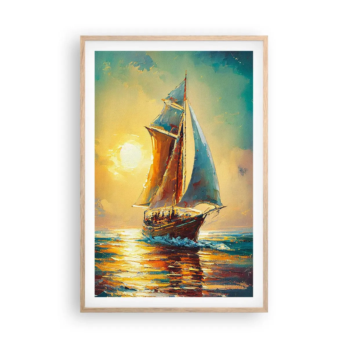 Poster in light oak frame - Under Full Sails - 61x91 cm