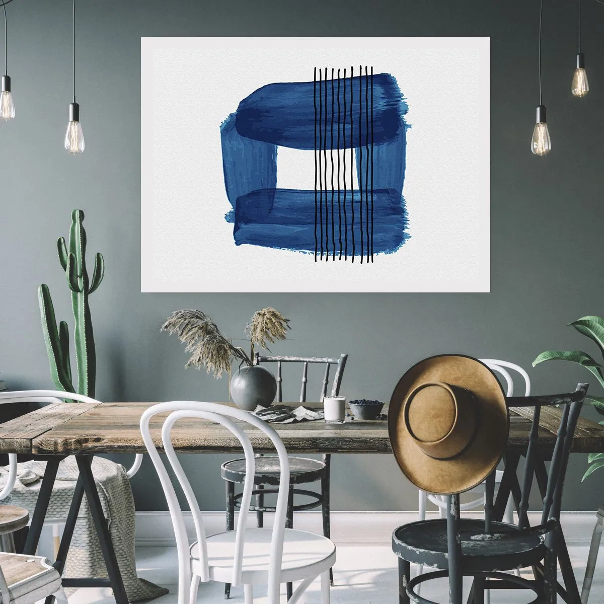 Poster - Blue and Black Composition - 91x61 cm