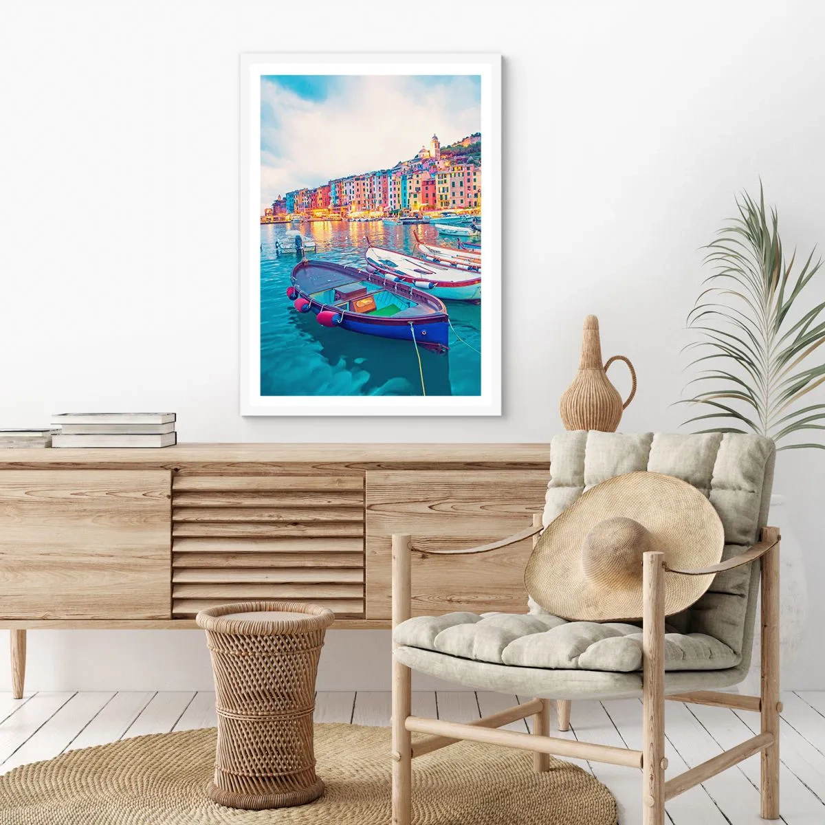 Poster in white frmae - Colourful Evening in a Port - 30x40 cm