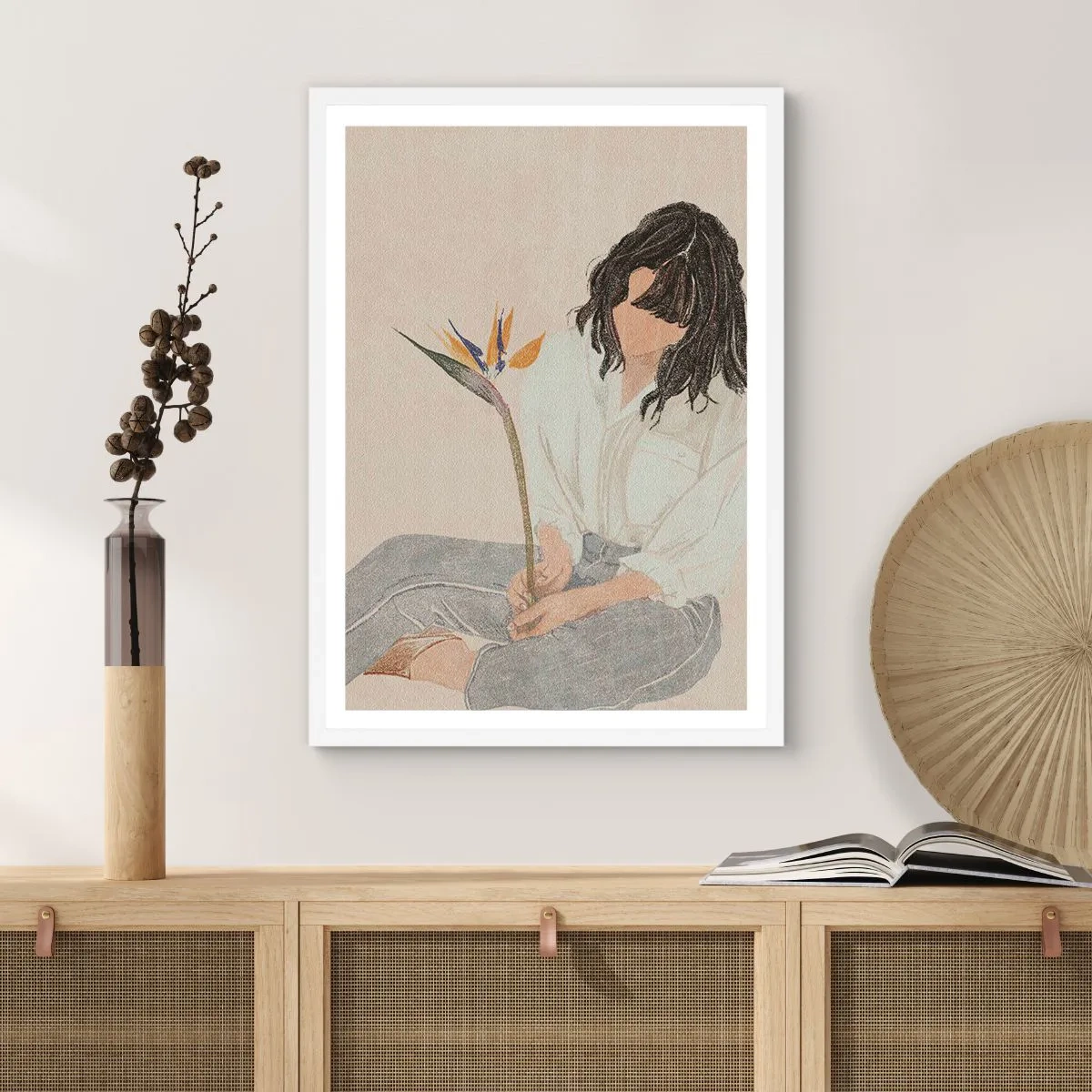Poster in white frmae - Portrait with an Exotic Flower - 70x100 cm