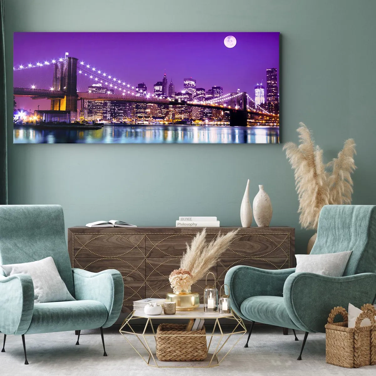 Canvas picture - Big City Lights in Violet - 90x30 cm