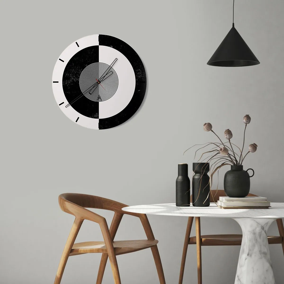 Wall clock - Clock on glass - Harmony in Black and White - 40x40 cm