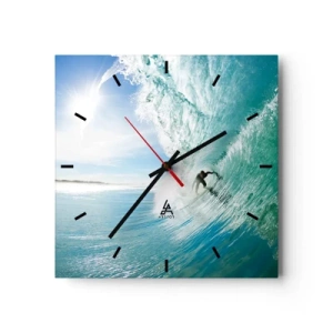 Wall clock - Clock on glass - Riding the Wave - 40x40 cm