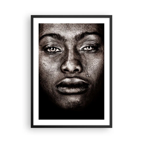 Poster in black frame - Portrait of a face with an expressive tear in a monochrome style - 50x70cm - One Tear - Modern wall decoration for the living room and bedroom ARTTOR