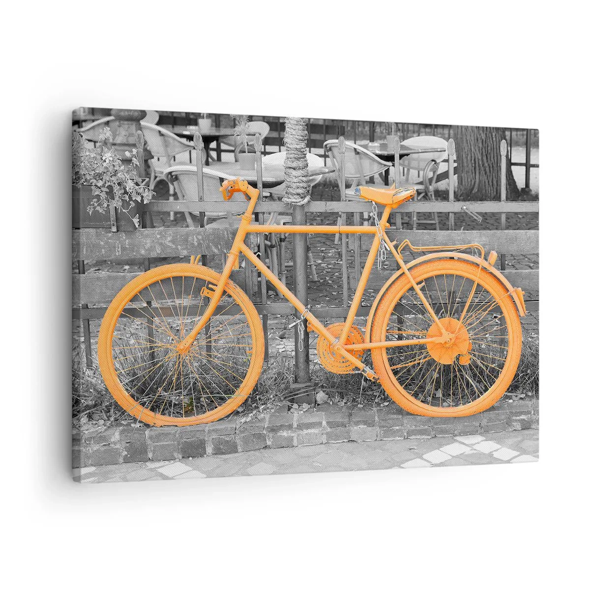 Canvas picture - Artistic photograph of a yellow bicycle against a black and white backdrop - 70x50cm - Go and I Will Wait - Modern wall decoration for the living room and bedroom ARTTOR