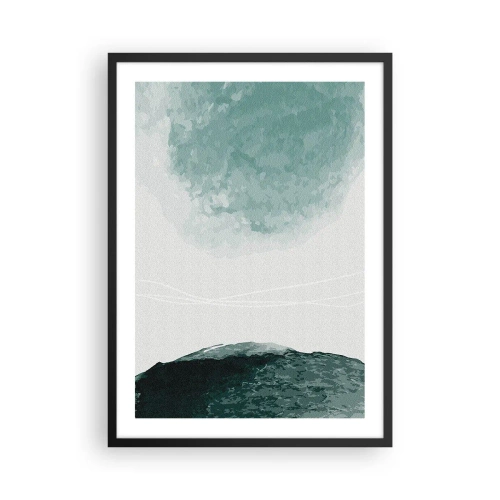 Poster in black frame - Abstract landscape in shades of green and white - 50x70cm - Encounter With Fog - Modern wall decoration for the living room and bedroom ARTTOR