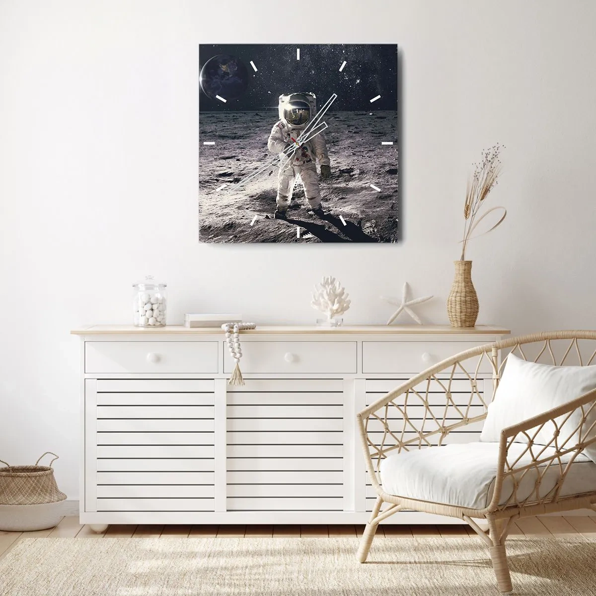 Wall clock - Clock on glass - Greetings from the Moon - 40x40 cm