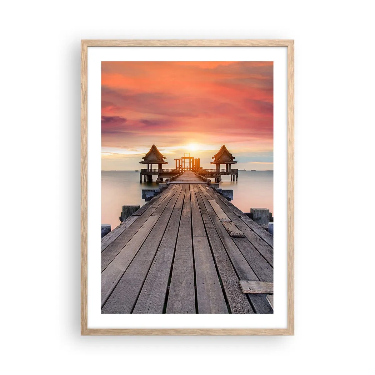 Poster in light oak frame - Sunset on the East - 50x70 cm