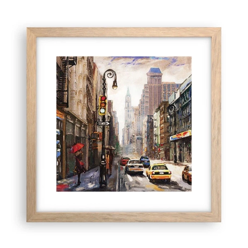 Poster in light oak frame - New York - Colourful in Rain - 30x30 cm