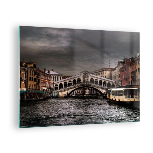 Glass picture - The Rialto Bridge against a cloudy sky - 70x50cm - Promise of a Venetian Evening - Modern wall decoration for the living room and bedroom ARTTOR