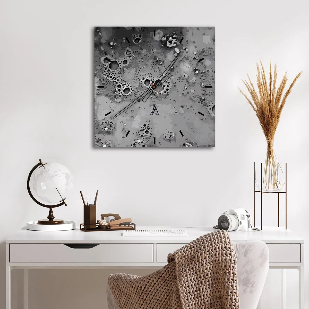 Wall clock - Clock on glass - Like a Moon Landscape - 30x30 cm