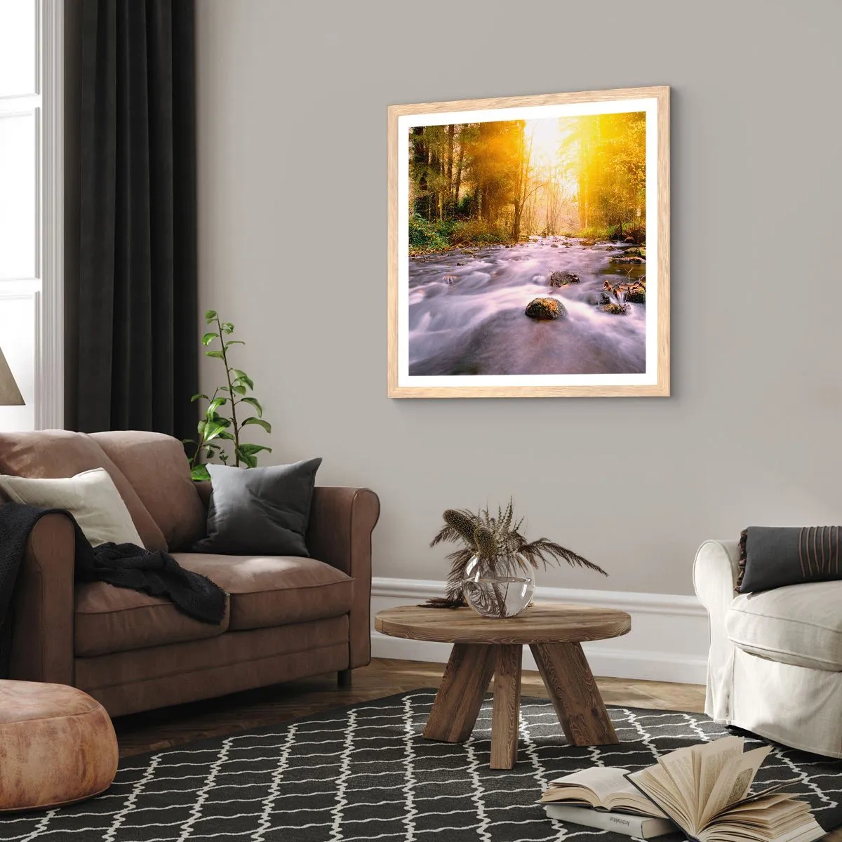 Poster in light oak frame - Malachite in Silver and Gold Setting - 50x50 cm